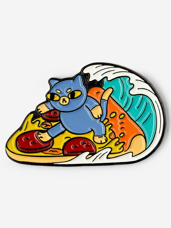 Surfin' Pizza Cat Enamel Pin for wholesale by Threadheads