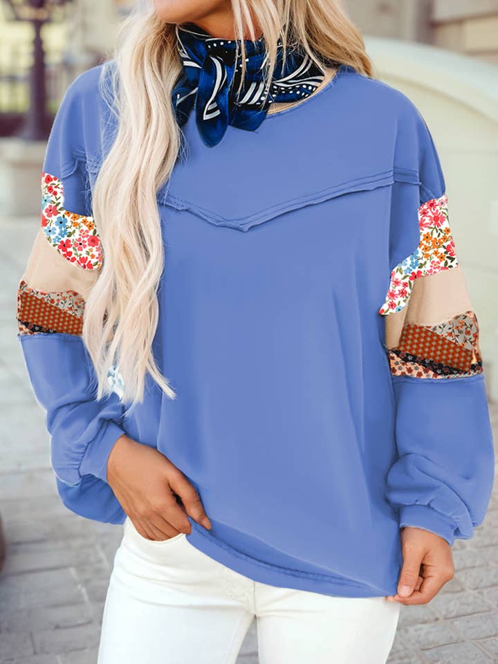 1 the Woman - Wholesale Tunic - Women's - Exposed Seam Floral Mixed Patchwork Relaxed Plus Size Top