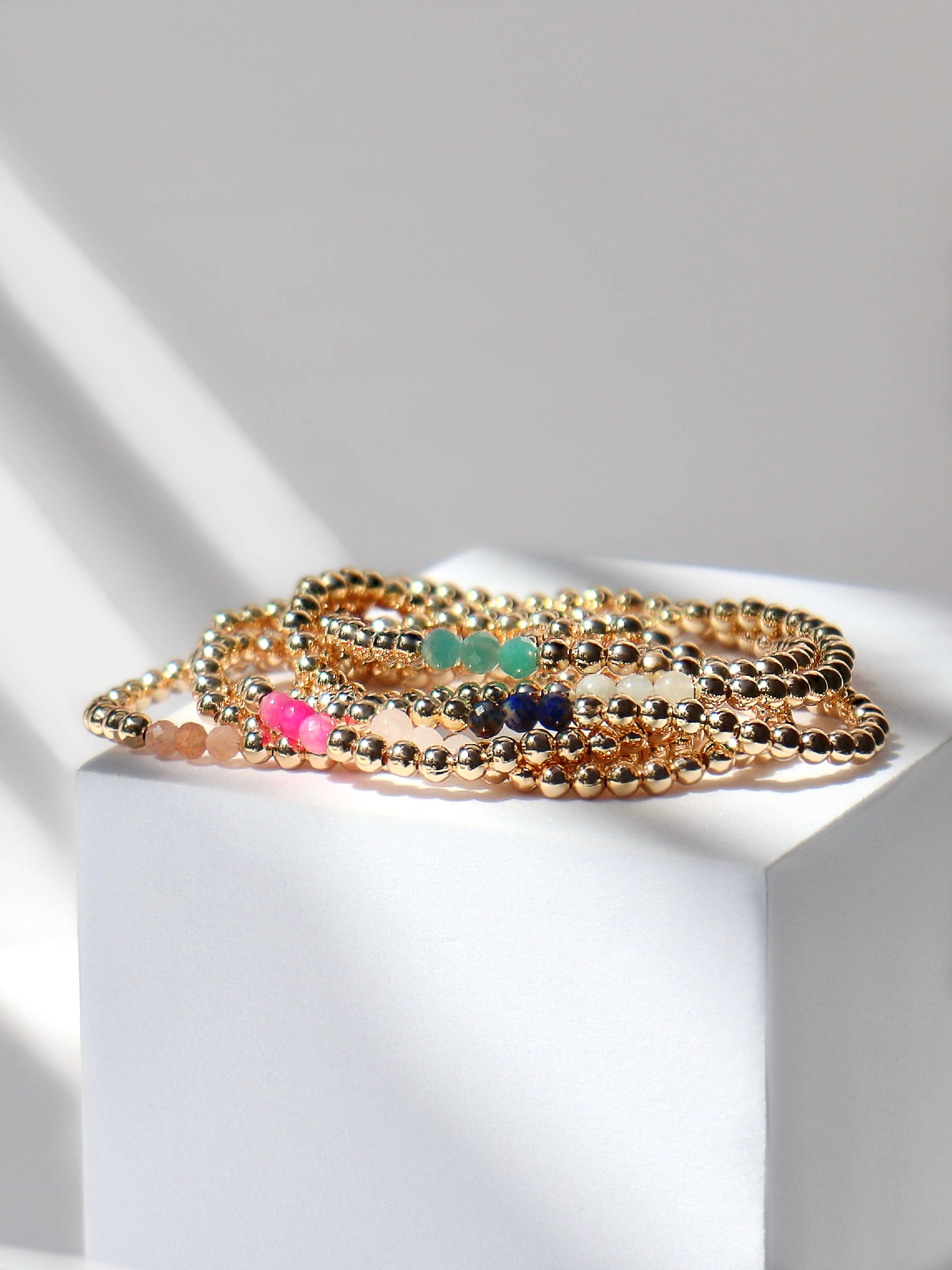 Kaylie Dawn Jewelry - Wholesale Beaded Bracelet - Gemma Handmade Gold Stretchy Bead Bracelet with 3 Gemstones14