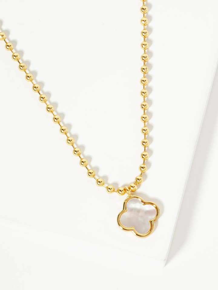 18K Gold Dipped 12Mm Quatrefoil Pendant Ball Chain Necklace for wholesale by Wild Honey