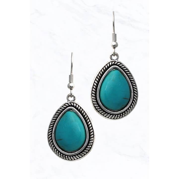 Suzie Q USA - Wholesale Dangle Earrings - Wht Stone Teardrop Dangle Earrings