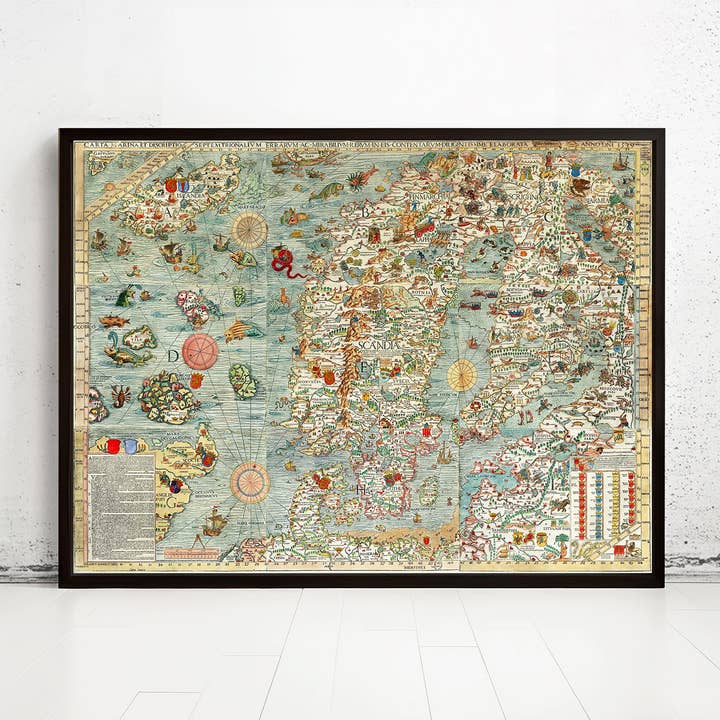 Oude Vintage Kaart van Noorwegen Zweden Scandinavië Antiek Noorwegen 1529 Gedetailleerde kaart van Scandinavië door Olaus Magnus Wandkaart Afdruk voor wholesale door OldCityPrints - Old Maps and Posters