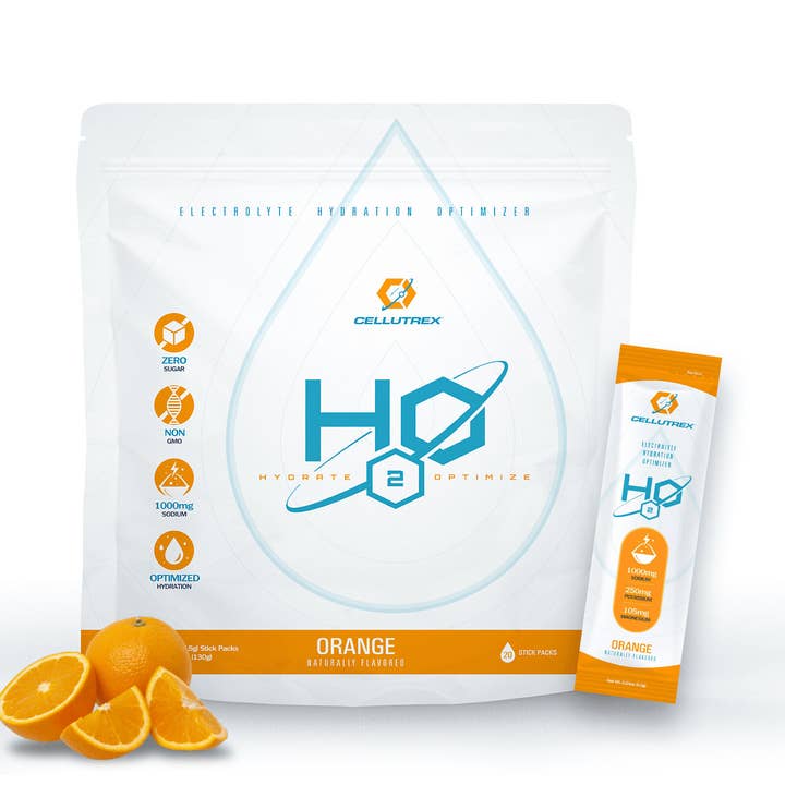 Cellutrex® H2O Electrolytes™ - Orange | Zero Sugar Electrolyte Powder Drink Mix | Natural Salt, Non-GMO Electrolytes for Workouts, Fasting, Wellness, and Travel | 20 Easy-Open Stick Packs for wholesale by Cellutrex, LLC.