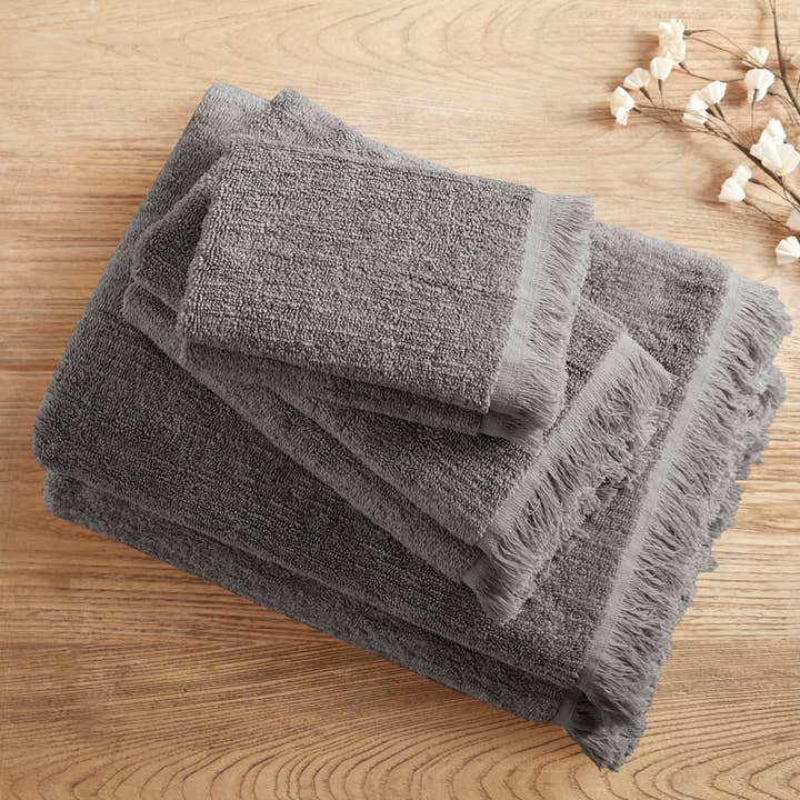 Terry Cotton 630gsm Fringed 6-Piece Towel Set, Dark Gray for wholesale by Olliix