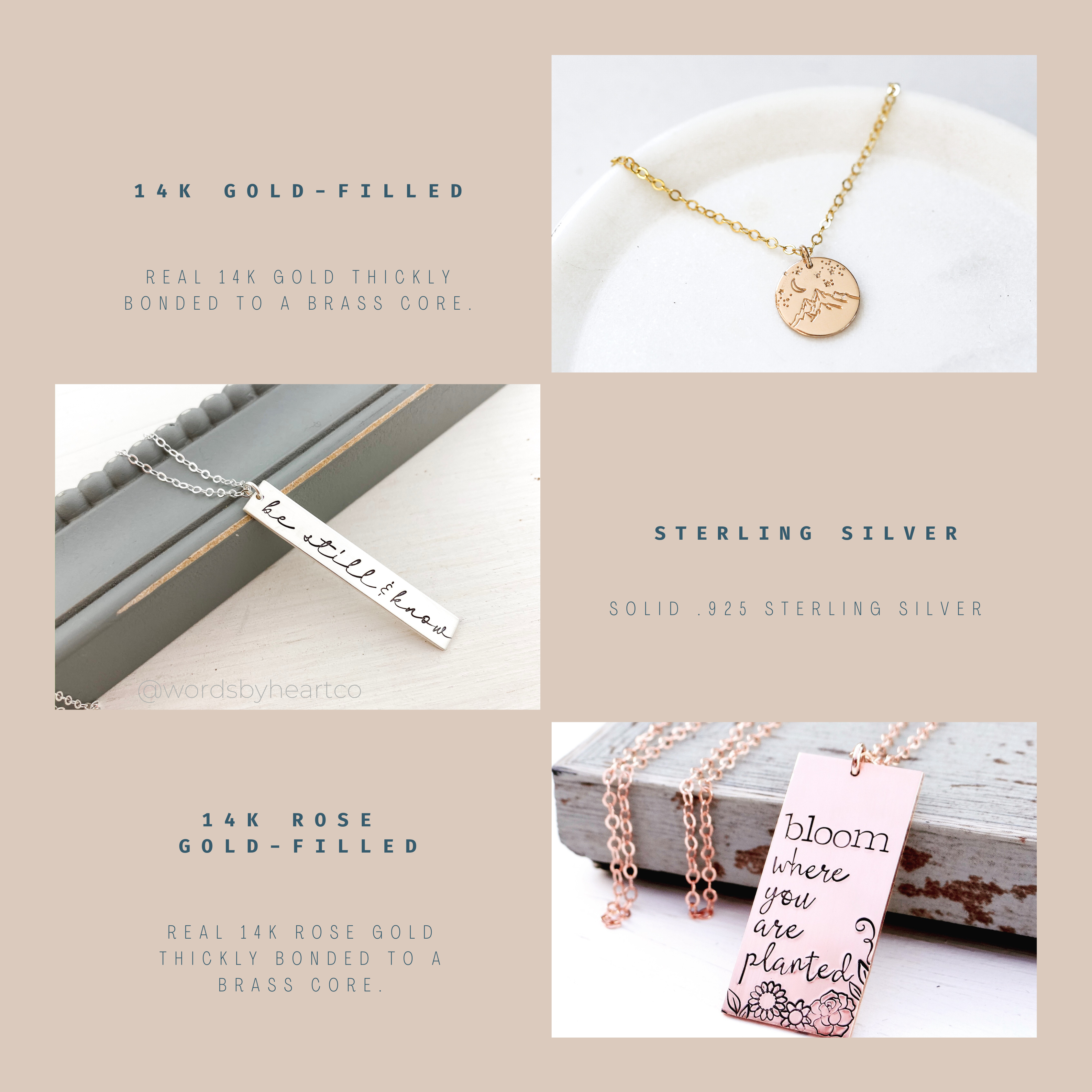 Words By Heart - Vente Colliers à pendentif - Collier disque de fleurs de naissance. REMPLI D'OR, OR ROSE, Sterling3