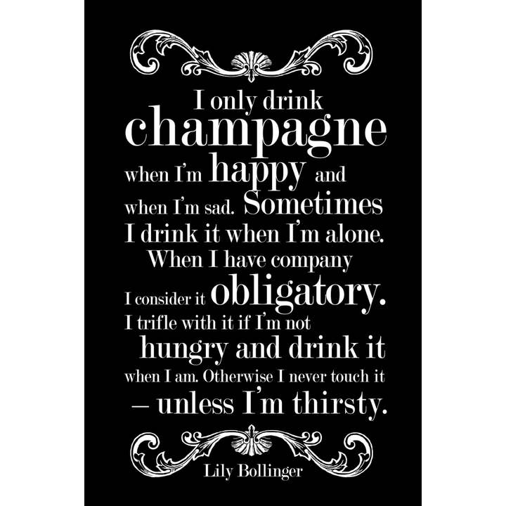 Lily Bollinger Solo Bebo Champán Arte de Pared Negro para venta al por mayor de Gotham Gifts