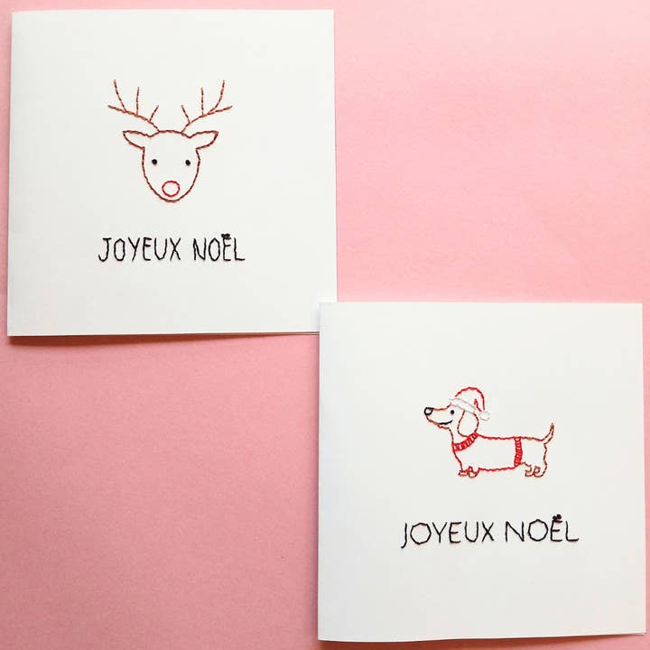 2 Cartes à broder Noël Renne & Teckel | Carte de voeux DIY pour la vente par Mellow