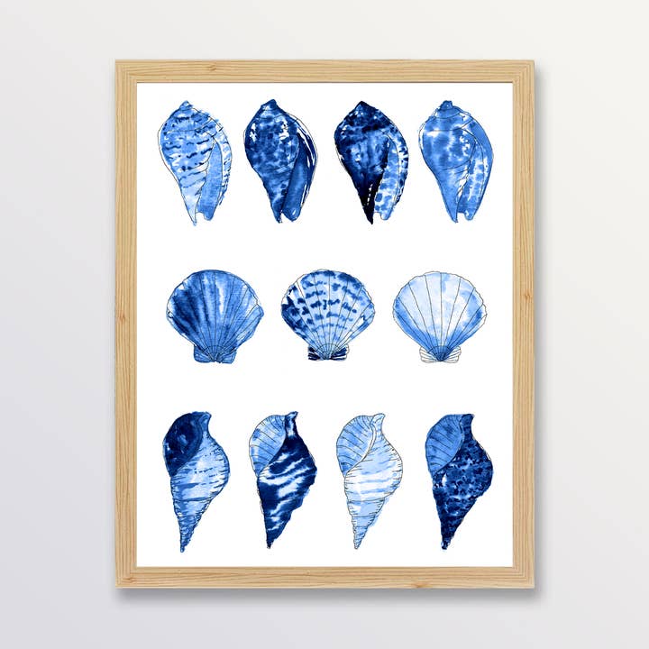 Indigo-Muscheln Aquarell-Kunstdruck für den Großhandel von Aaryn West