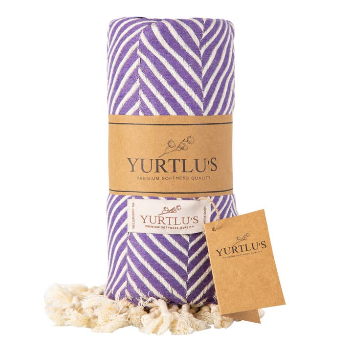 YURTLU'S Sapphire Series Turkish Beach Towel Pre-Washed 38"x72" Quick Dry and Highly Absorbent Oversized Sand-Free Stylish and Versatile for Beach, Spa, and Home Light 100% Cotton Peshtemal - Purple and other Purchase Wholesale custom turkish towels. Free Returns & Net 60 Terms on Faire trending on Faire.