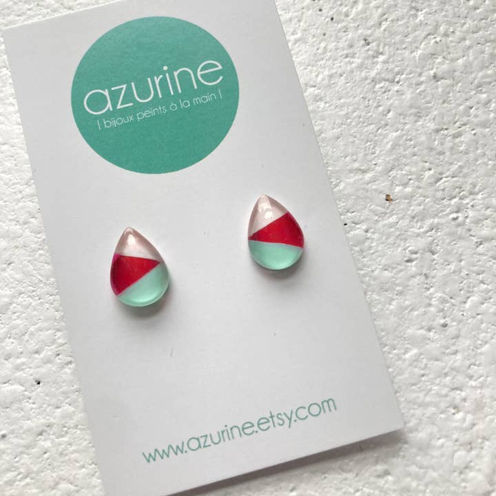 Azurine pink and mint green minimalist earrings for wholesale by Azurine
