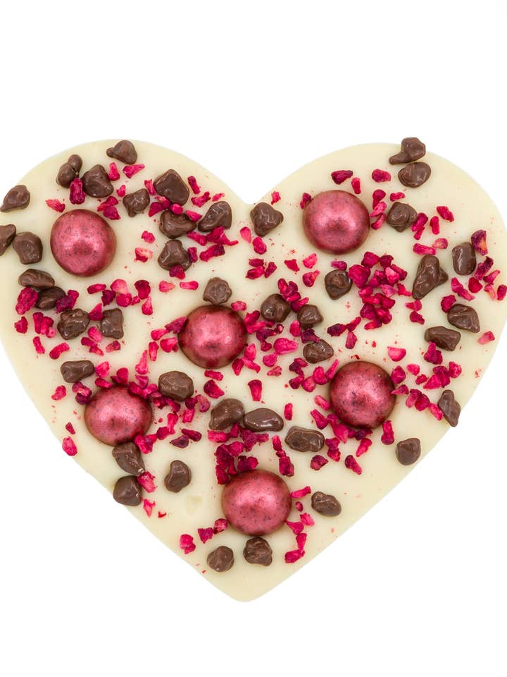 Cuore di Cioccolato di San Valentino Cioccolato Bianco Lampone & Choco per la vendita all'ingrosso da parte di Love in a Box Chocolatier