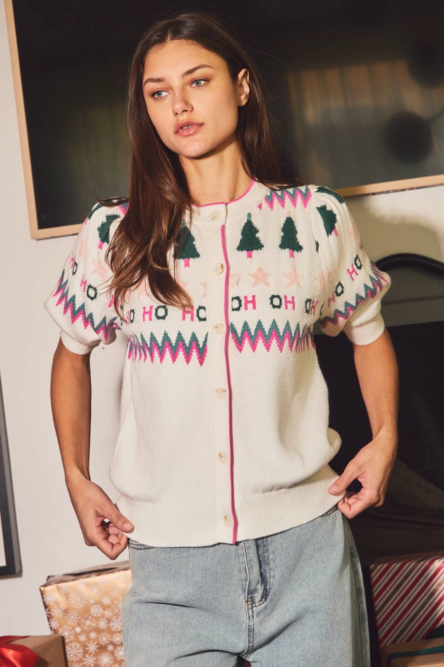 Oddi - Wholesale Cardigan - Women's - Crew Neck Button Front Cardigan1