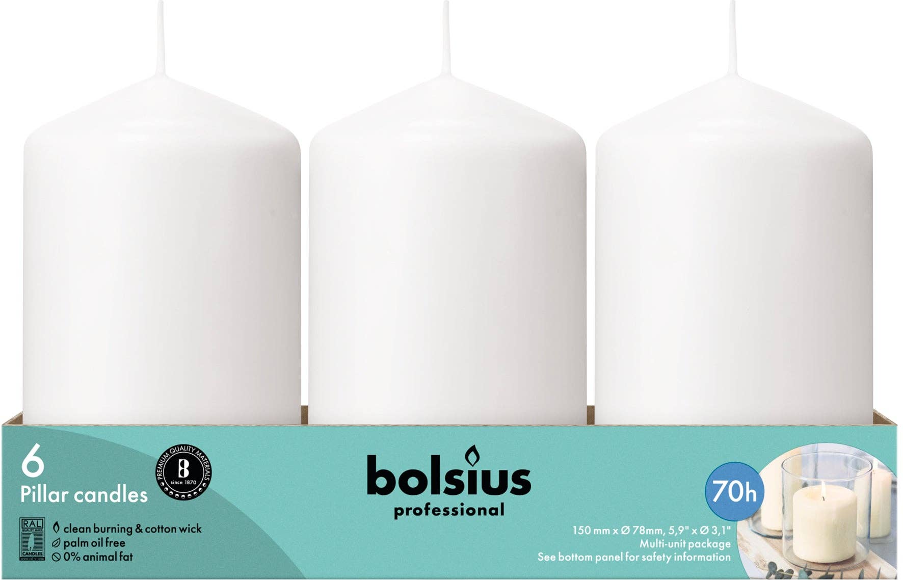 BOLSIUS - Vendita all'ingrosso Candele a colonna - Candele a pilastro da centrotavola per matrimonio, 3 x 15,2 cm, non profumate, bianche7