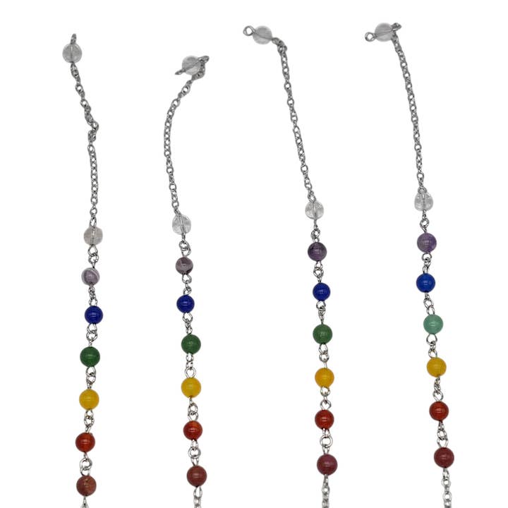 Foliesbijoux - Wholesale Meditation Supplies - Rock Crystal Pendulum with 7 Chakra Chain (4 shapes available)1