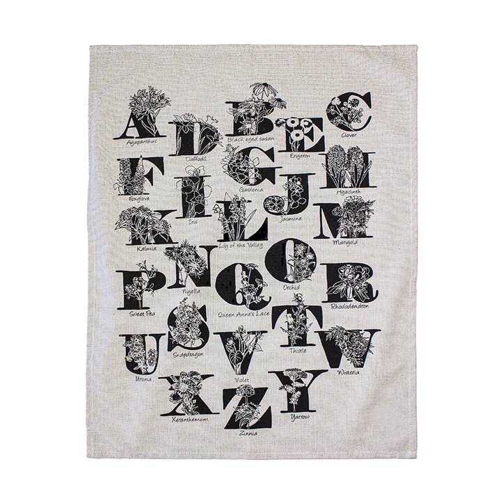 Asciugamano da tè ABC Flowers - Design educativo con alfabeto per la vendita all'ingrosso da parte di Planetarium