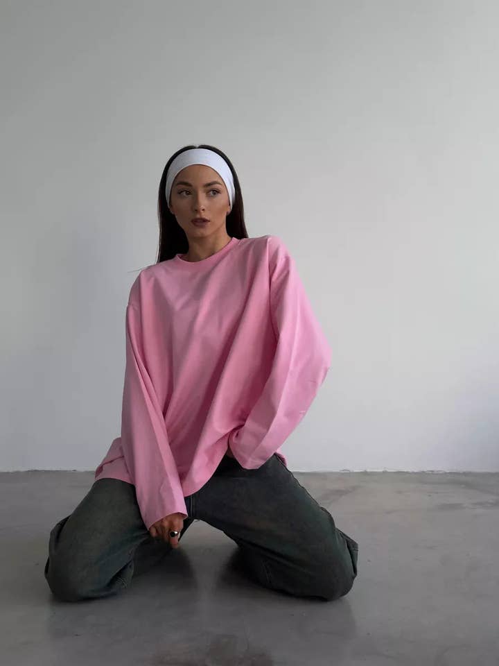 Suhkasana - Wholesale T-Shirt - Women's - Heavyweight Cotton Long Sleeve Crewneck Oversized T Shirt12