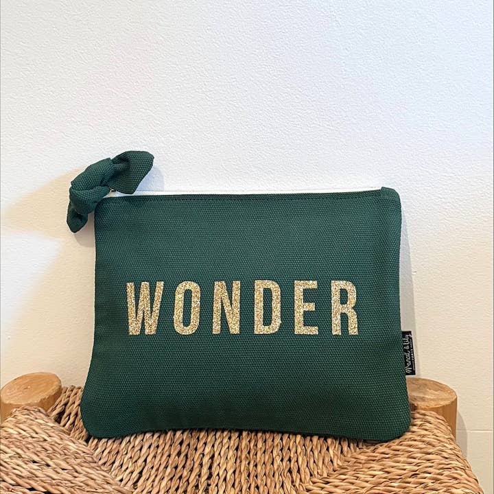 "Wonder" pouch in English green for wholesale by Marcel & Lily