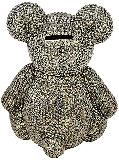 Interior Illusions Plus - Wholesale Money/Piggy Bank - Graphite Rhinestone Bear Piggy Bank  - 8" tall4