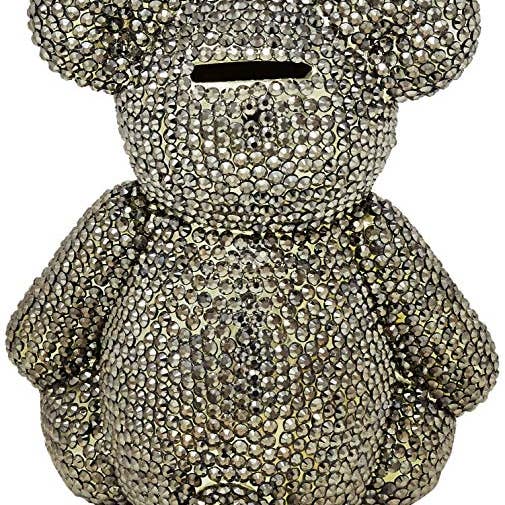 Interior Illusions Plus - Wholesale Money/Piggy Bank - Graphite Rhinestone Bear Piggy Bank - 8" tall4