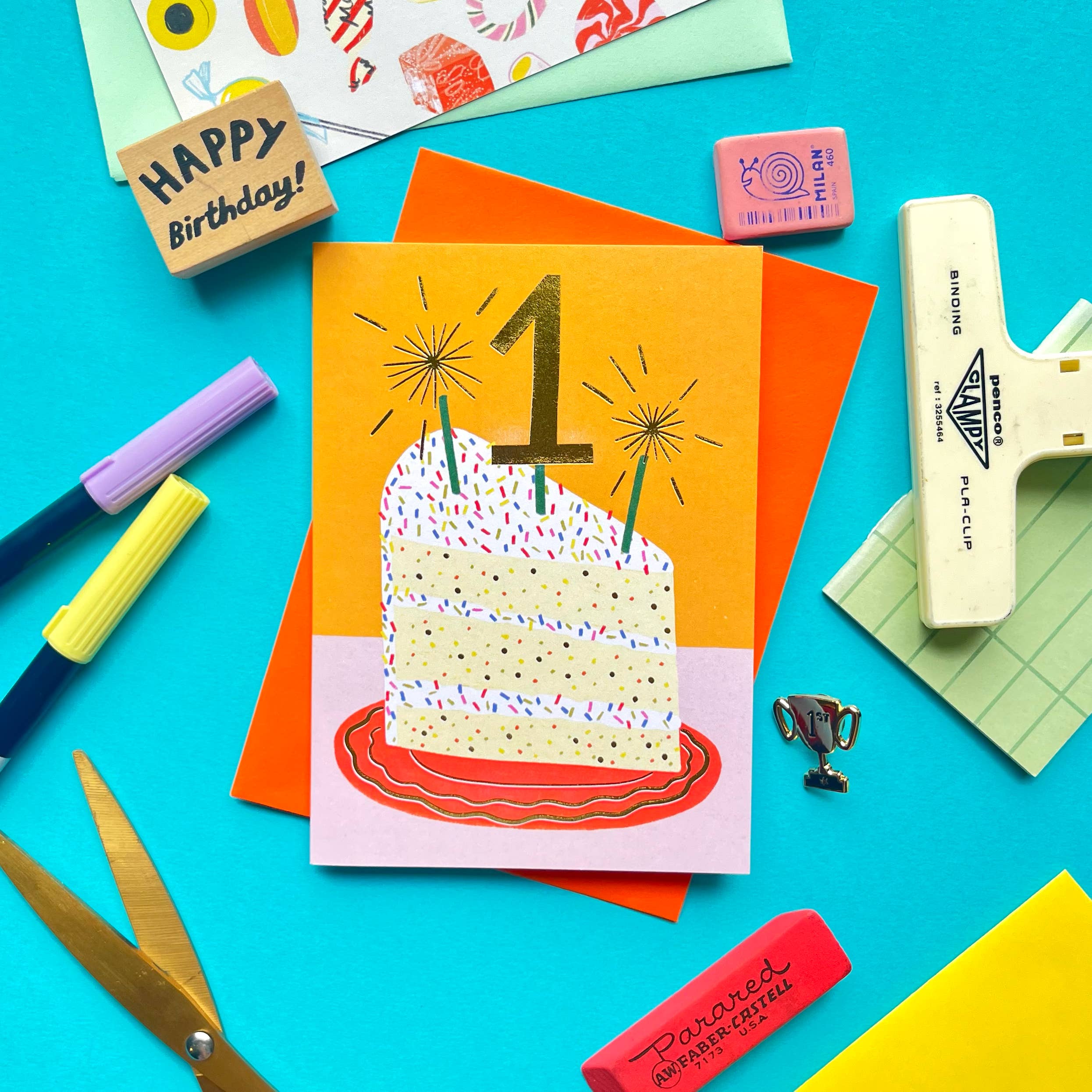 Kerrie Illustrates - Wholesale Birthday card - 1st Birthday cake card | Milestone First Bday Age Slice Baby