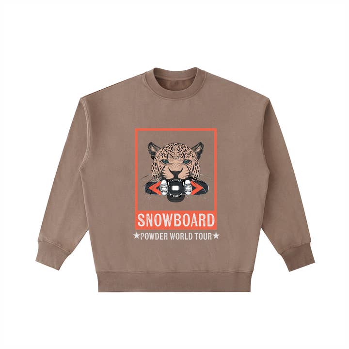 Vintage Washed Jaguar Snowboard Powder World Tour Heavyweight Crewneck Sweatshirt for wholesale by LIKE A GIRL CLUB