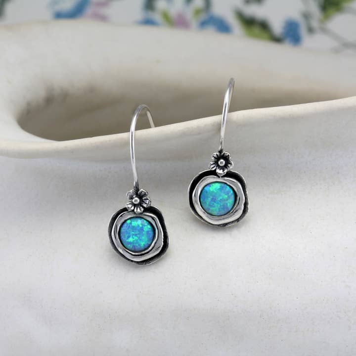 Handmade Sterling Silver Opalite Earring with Flower Detail for wholesale by Banyan Jewellery
