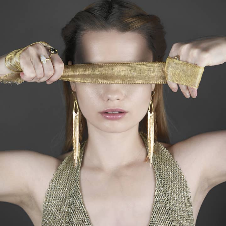 KBD Studio - Wholesale Tassel Earrings - Super Dramatic Golden Mermaid Shimmer Earrings1