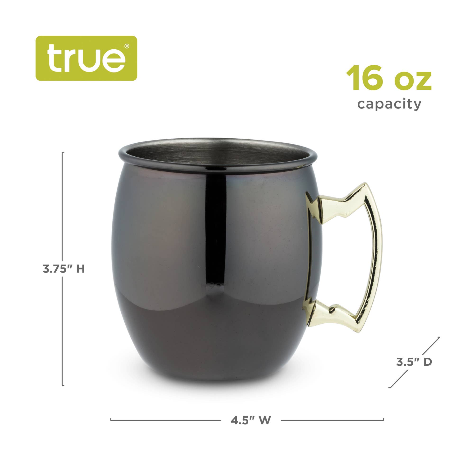 TRUE - Wholesale Cocktail/Liquor Glass - Black Plated Moscow Mule Mugs with Gold Handles Set of 25