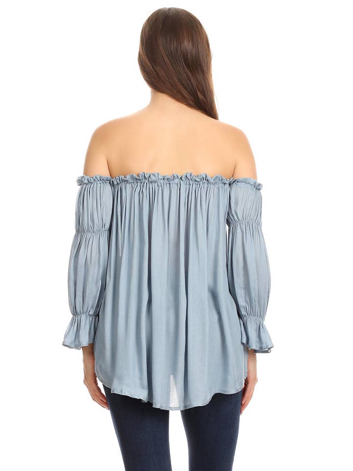 Anna Kaci Wholesale - Wholesale Blouse - Women's - Semi Sheer Boho Peasant Off the Shoulder Top23