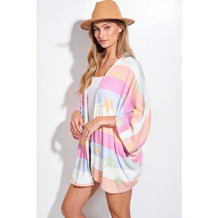 Phil Love – Engroshandel Kimono - Dame – Sommerstjerneprint kimono cardigan med løs pasform2