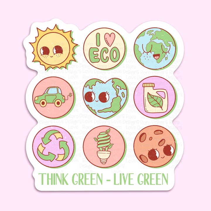 RoroDesignsLove – wholesale Sticker – Think green live green sticker, environmental gifts, decal0