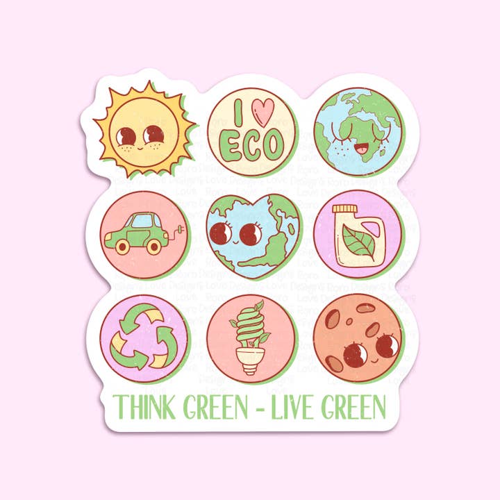 RoroDesignsLove - Venta al por mayor Pegatina - Adhesivo Think Green Live Green, regalo ecológico, calcomanía
