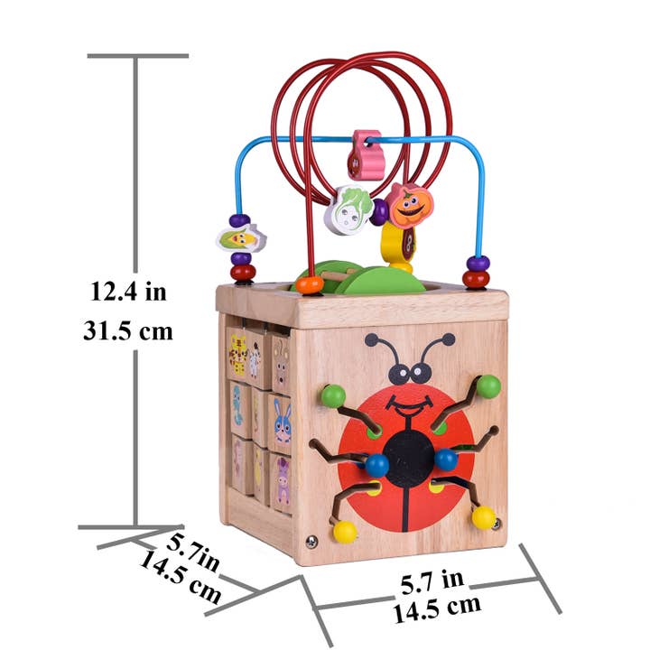Fun Little Toys - Wholesale Wood Toy - Kids - Wooden Activity Cube Classic Bead Maze Toy Educational Learn