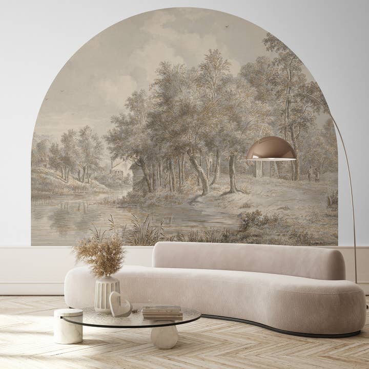 Decalque de Parede Arco de Rio Rústico, Paisagem Vintage Autocolante por atacado de SimurgWallArts