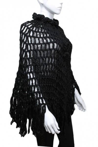 Cap Zone - Wholesale Poncho - Women's - Crochet Cage Hand Knit Poncho4