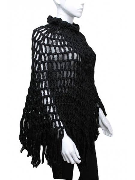 Cap Zone - Wholesale Poncho - Women's - Crochet Cage Hand Knit Poncho4