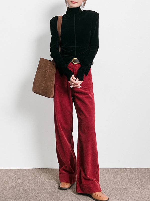 Sheer Trend - Venta al por mayor Blusa - Mujer - Camisetas de cuello alto y bajo de terciopelo de color liso con abertura en la parte delantera3