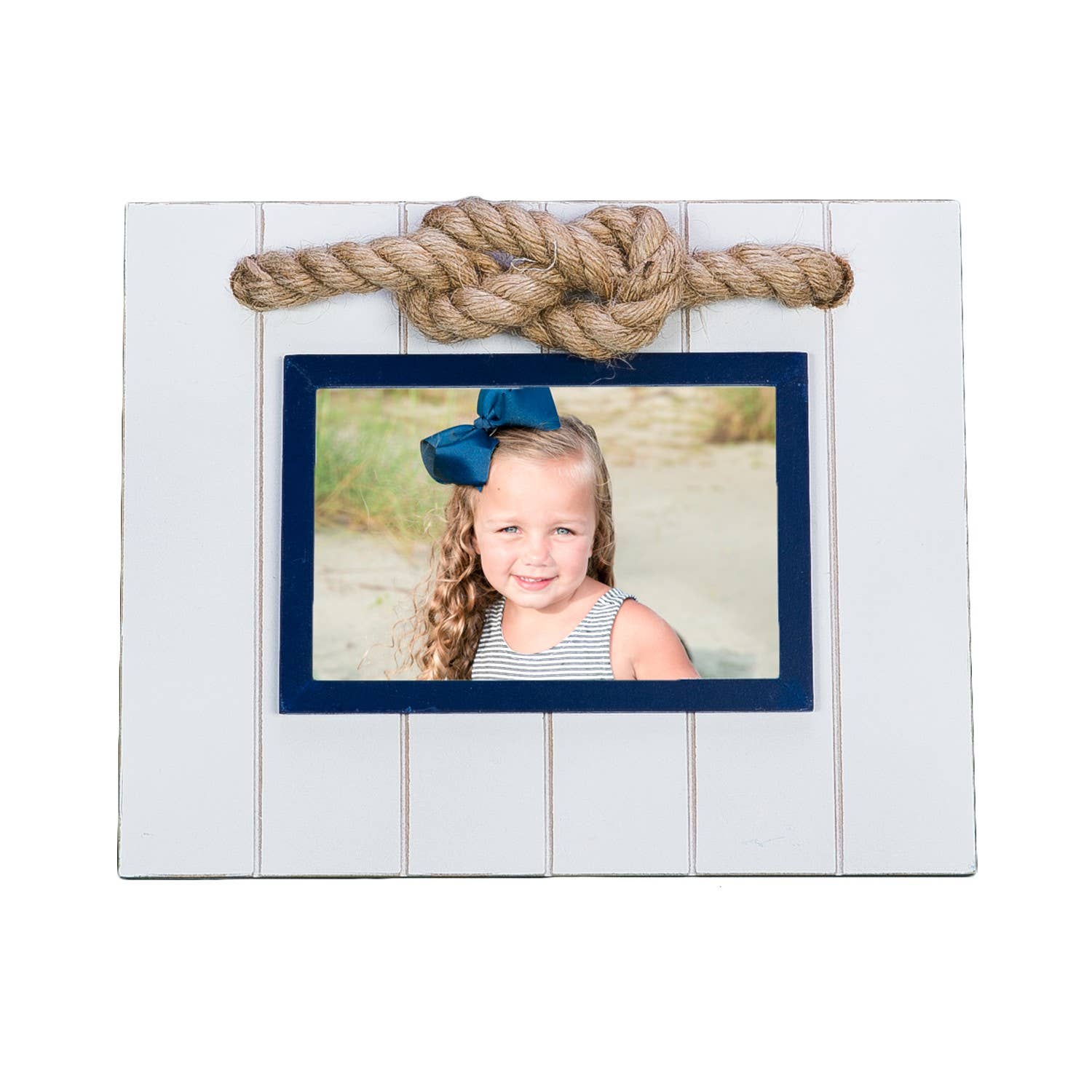 Beachcombers - Vente Cadres photos - Cadre photo blanc et bleu marine avec corde 10 cm x 15 cm