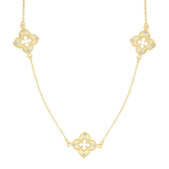 14k Gold Plated 36" Clover Station Necklace for wholesale by Adornia