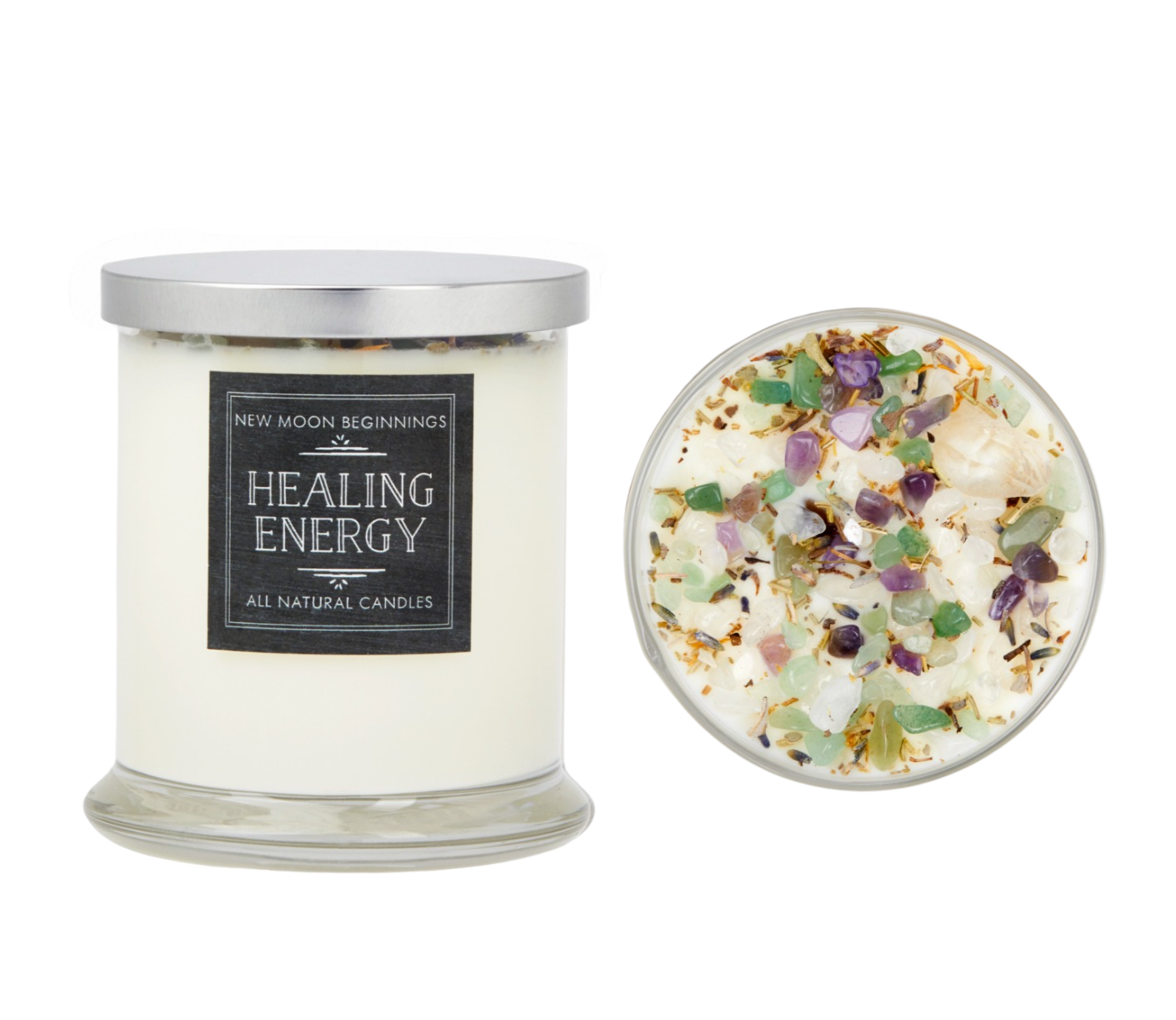 New Moon Beginnings - Wholesale Jar/Filled Candle - Healing Energy Candle - Herb, Flower, & Crystal Candles8