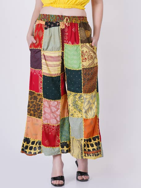 Pantalon de pyjama à jambes larges pour femmes en patchwork multi acidwash lot mixte pour la vente par Wevez