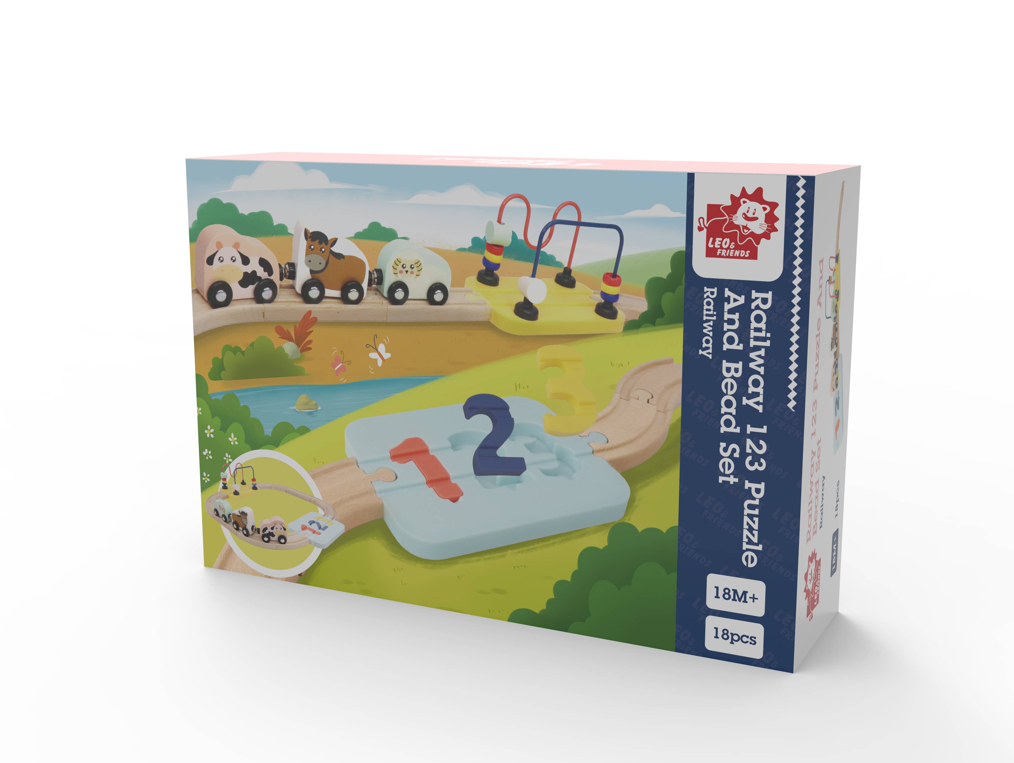 Leo & Friends - Wholesale Wood Toy - Kids - Wooden Railway 123 Puzzle and Bead Set 18-Pieces10