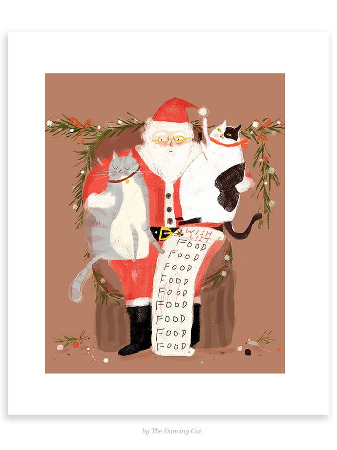 Alles wat ik wil voor kerst Cat Art Print voor wholesale door The Dancing Cat