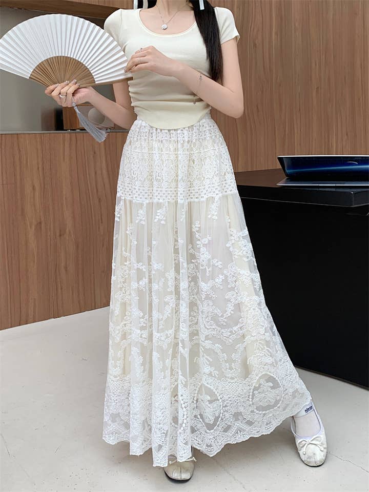 PEACH ACCESSORIES – wholesale Skirt – Women’s – Elegant Lace Maxi Skirt with Layered Design SK2012
