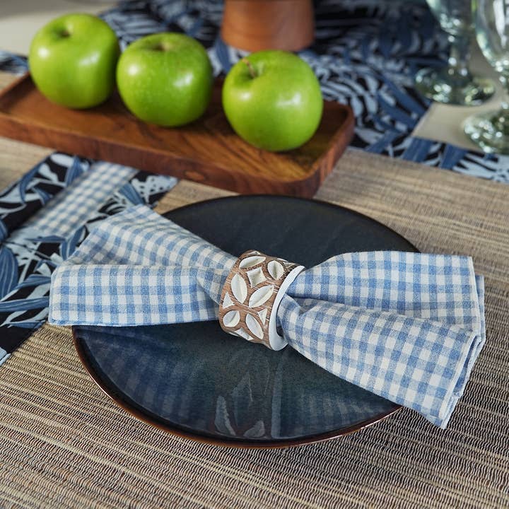 NOUVEAU | Ensemble de 4 serviettes | Vichy bleu pour la vente par Balizen Direct from Bali