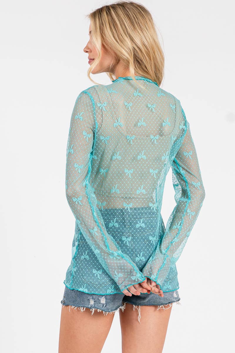 Sewn and Seen - Wholesale Blouse - Women's - BOW PRINT LONG SLEEVE LACE TOP 33