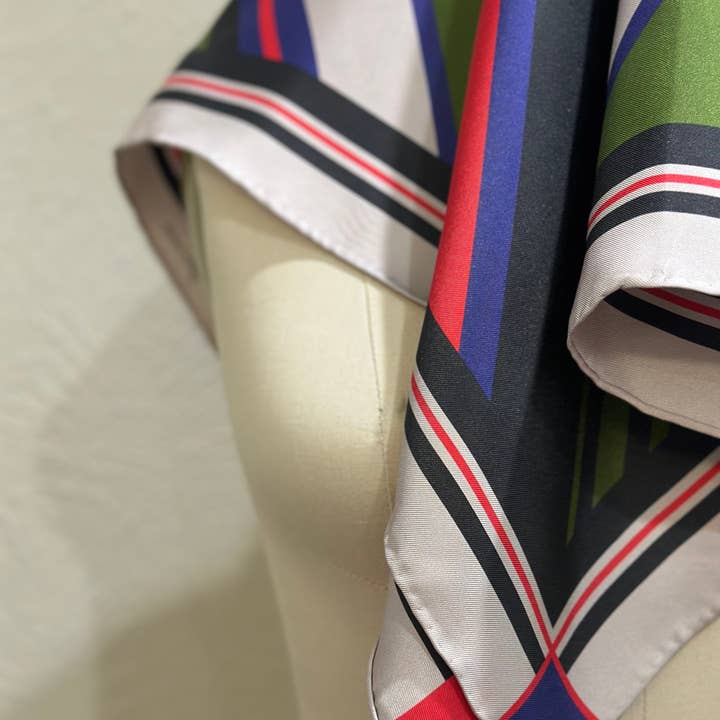 Crisp Olive™ - Wholesale Scarf - Unisex - Luxury 100% Silk Striped Hand Hemmed Scarf - Christmas Gift2