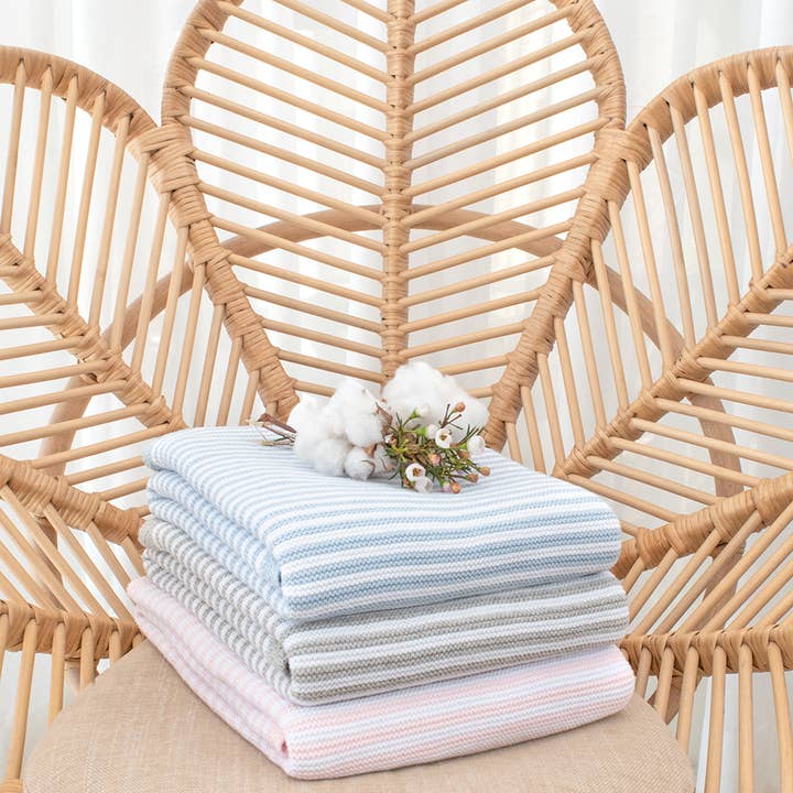 Wholesale 100% Cotton Knit Blanket - Grey Stripe for your store - Faire