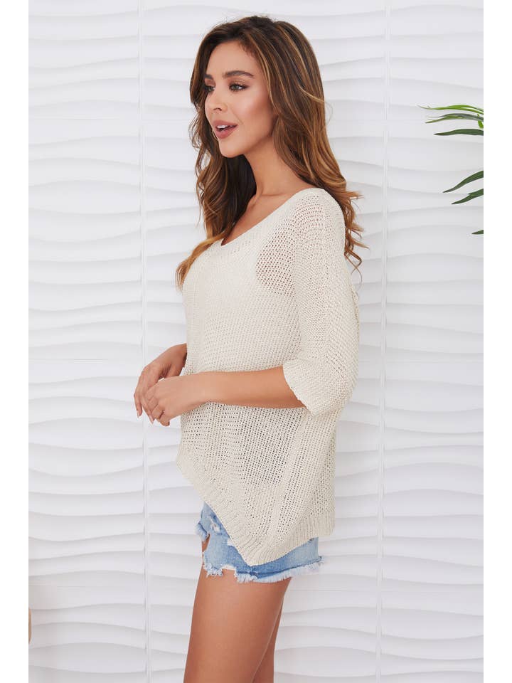 MILIO MILANO - Wholesale Knit Top - Women's - OPEN KNIT DOLMAN SLEEVE TOP WITH FRONT SEAM(FT8003-BEI)