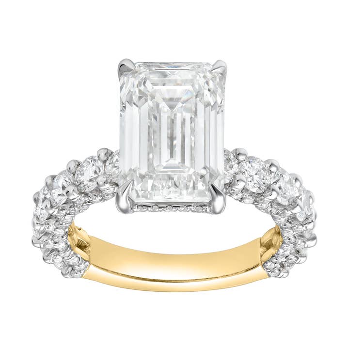 Vienna 14K Yellow Gold Emerald Cut Lab Grown Diamond Hidden Halo Engagement Ring - 7.5 cts for wholesale by LuvMyJewelry (LMJ)